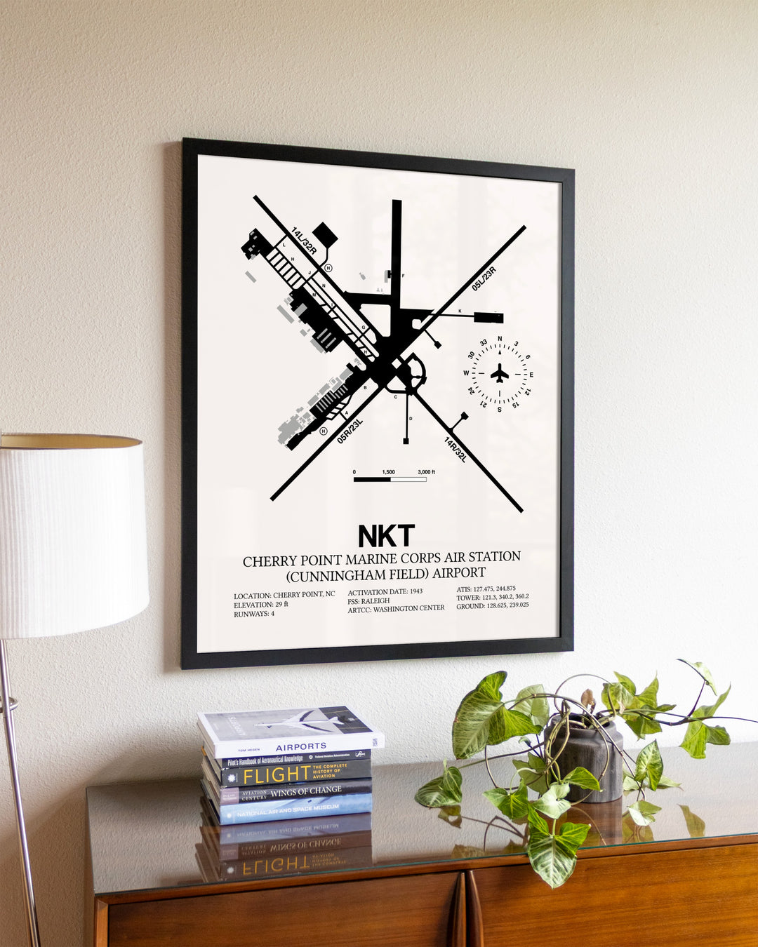 Cherry Point Marine Corps Air Station (Cunningham Field) Airport aviation wall décor in black wood frame