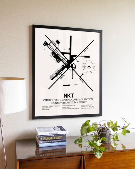 Cherry Point Marine Corps Air Station (Cunningham Field) Airport aviation wall décor in black wood frame