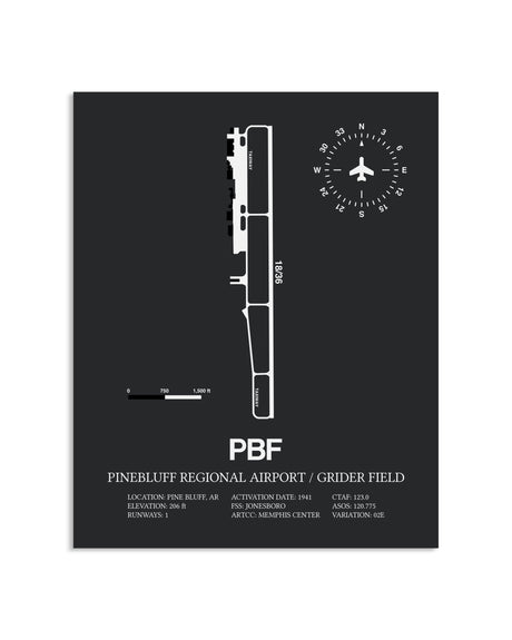 Gray Framed Pinebluff Regional Airport / Grider Field layout wall art poster