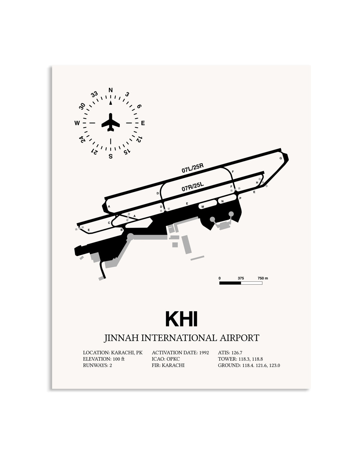 Gray Jinnah International Airport framed poster displayed in an airplane hangar