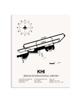 Gray Jinnah International Airport framed poster displayed in an airplane hangar