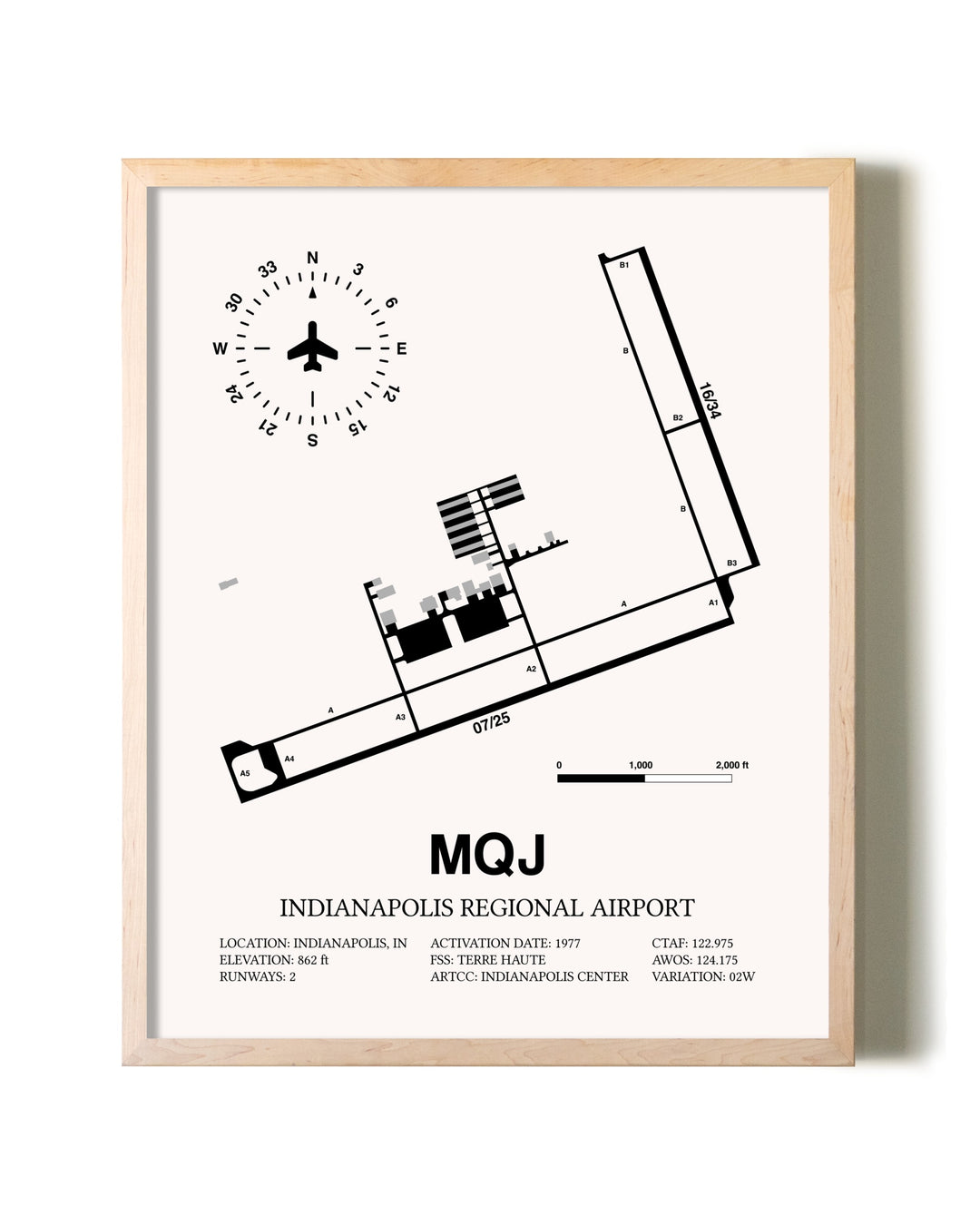Indianapolis Regional Airport framed wall art in white frame