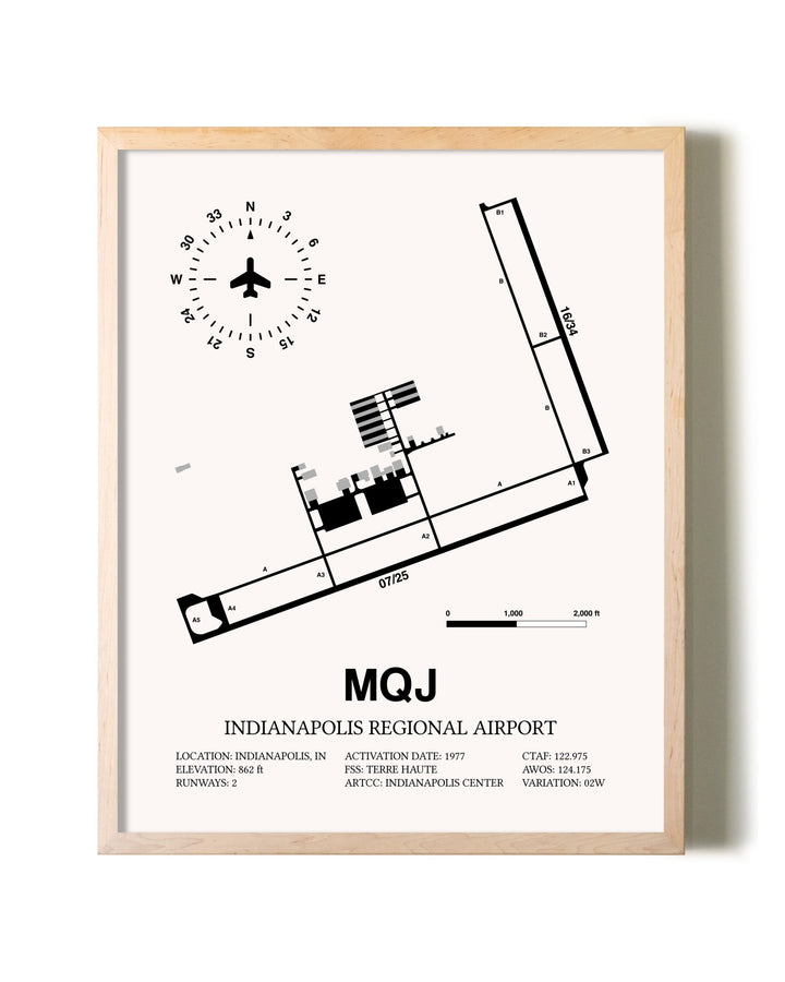 Indianapolis Regional Airport framed wall art in white frame