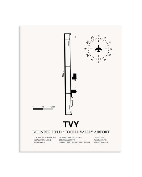 Gray Bolinder Field / Tooele Valley Airport framed poster displayed in an airplane hangar