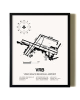 Framed Vero Beach Regional Airport wall art poster in black frame