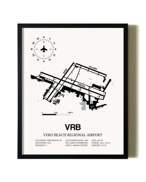 Framed Vero Beach Regional Airport wall art poster in black frame