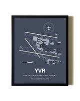 Blue and Cream Framed Vancouver International Airport layout wall art poster