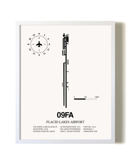 Placid Lakes Airport airport map poster in oak frame