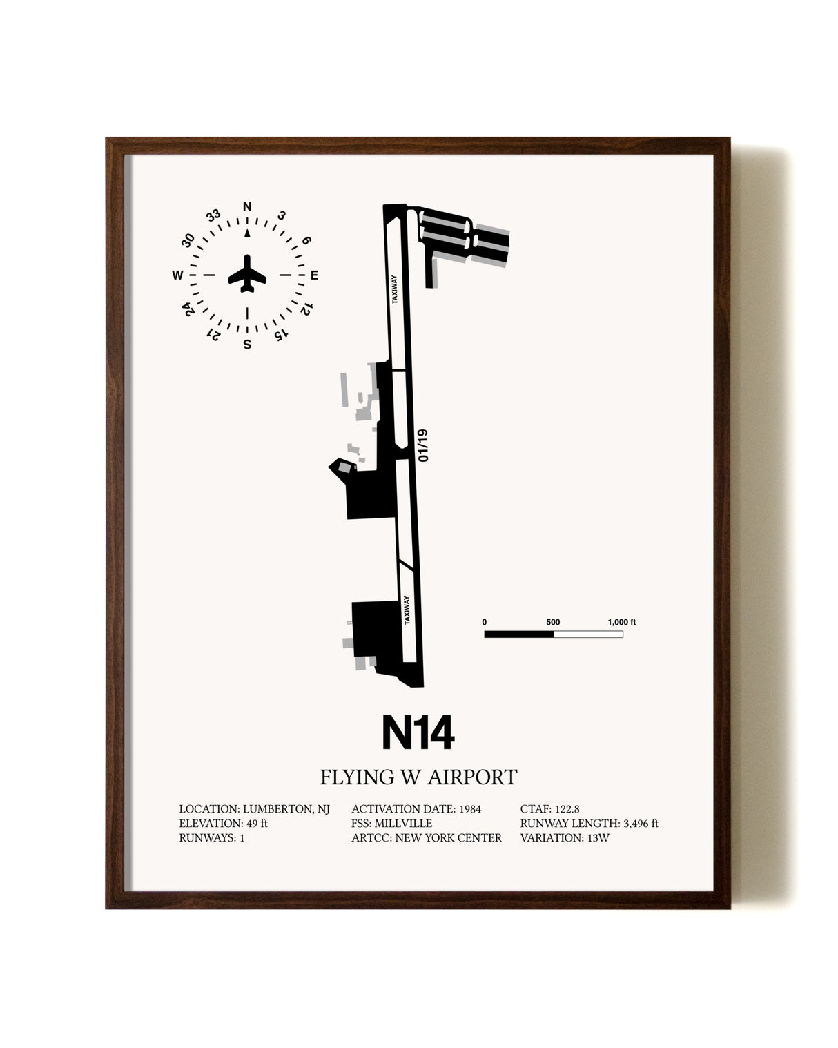 Flying W. Airport aviation print in walnut frame