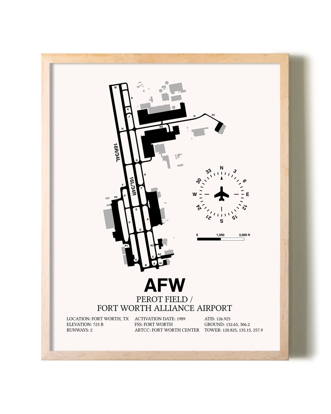 Perot Field / Fort Worth Alliance Airport framed wall art in white frame
