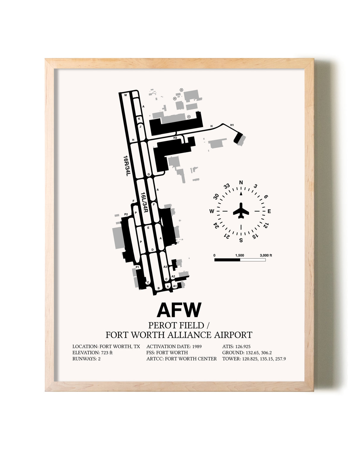 Perot Field / Fort Worth Alliance Airport framed wall art in white frame