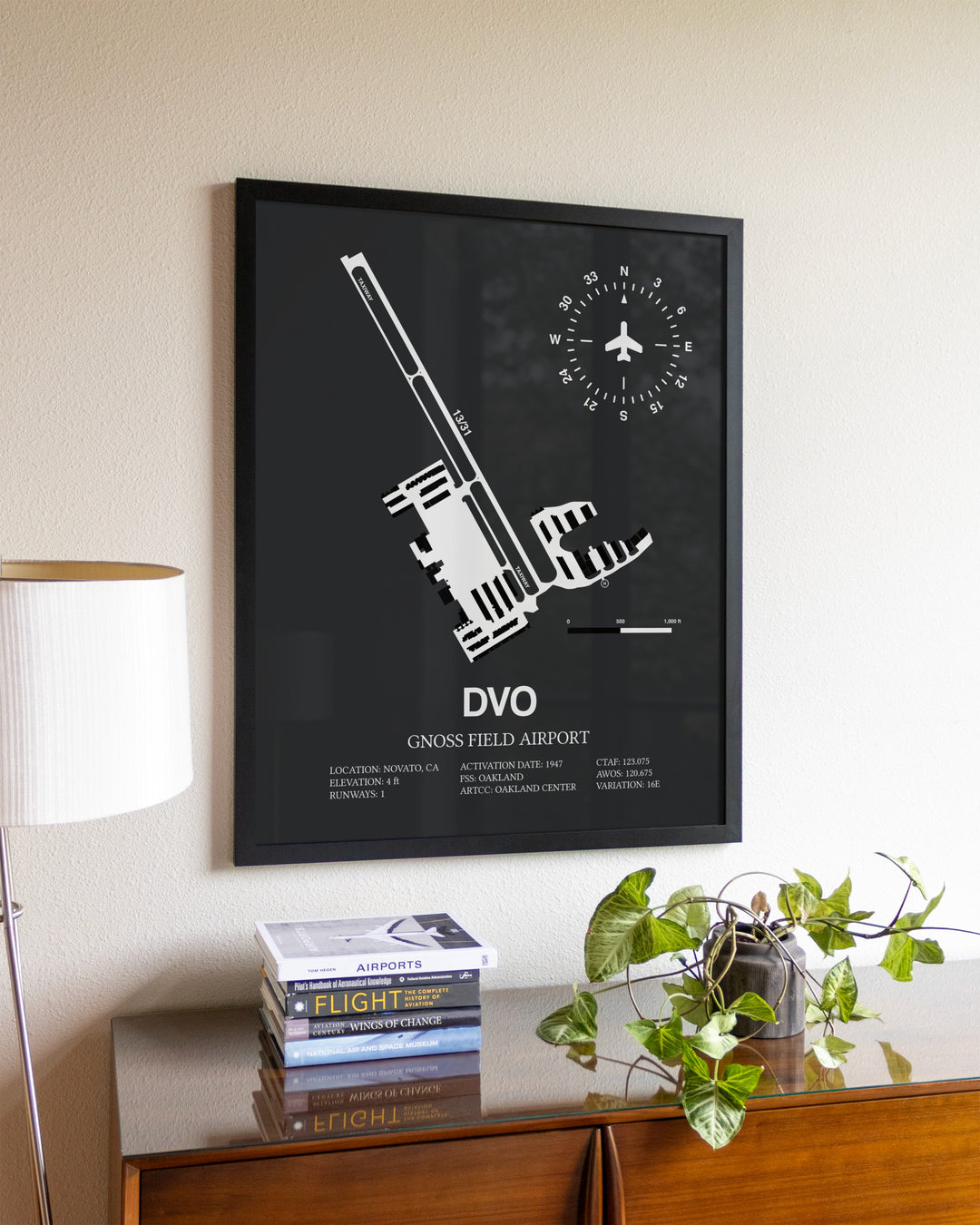 Gray Framed Gnoss Field Airport wall art poster in black frame