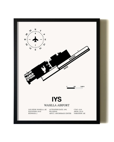 Framed Wasilla Airport wall art poster in black frame