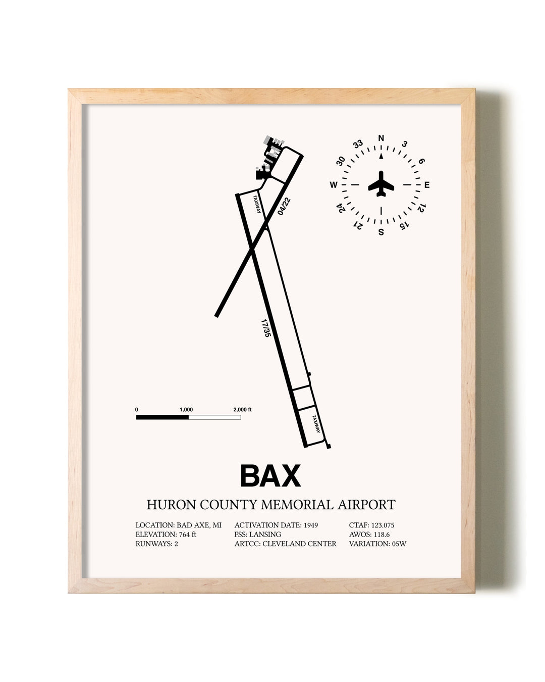Huron County Memorial Airport framed wall art in white frame