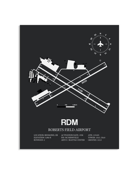 Gray Framed Roberts Field Airport layout wall art poster