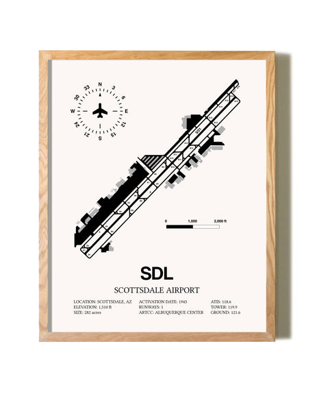 Scottsdale Airport framed print in natural wood frame