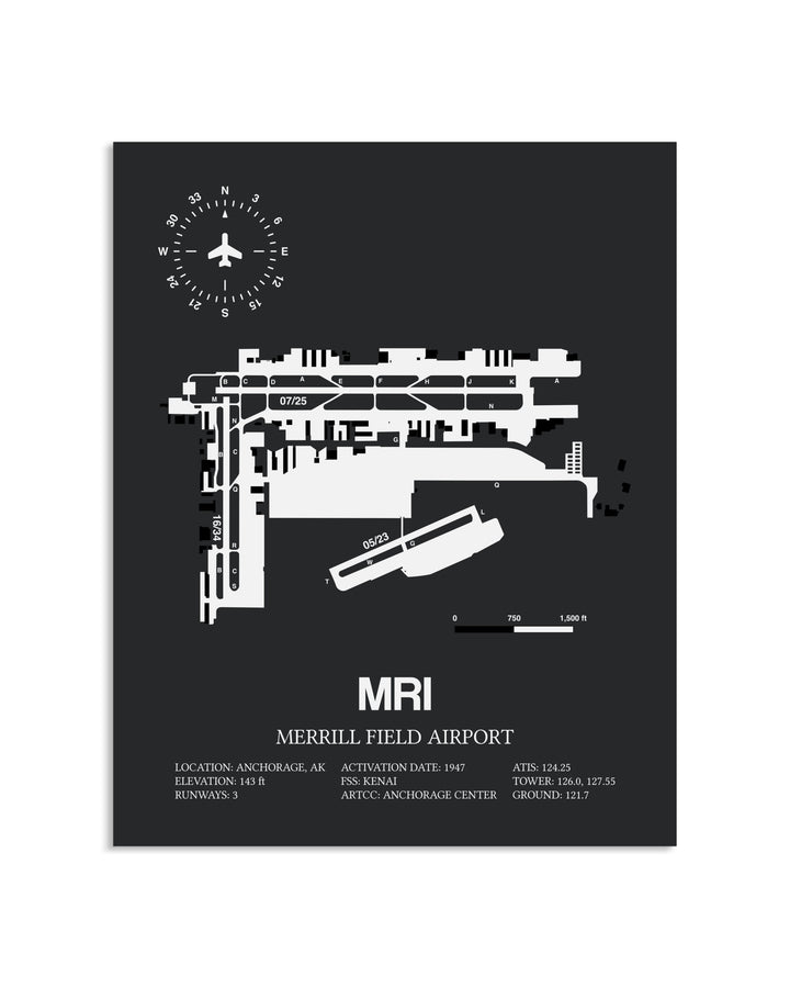 Gray Framed Merrill Field Airport layout wall art poster