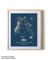 Richmond International Airport framed print in natural wood frame with mat
