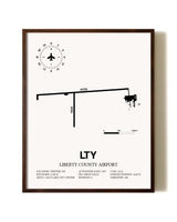 Liberty County Airport aviation print in walnut frame