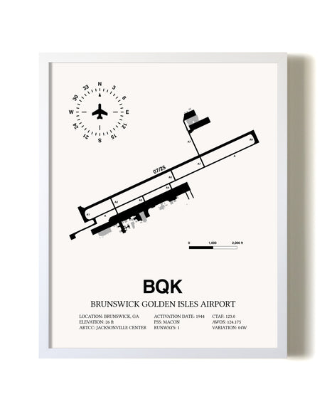 Brunswick Golden Isles Airport airport map poster in oak frame