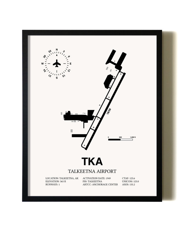 Framed Talkeetna Airport wall art poster in black frame