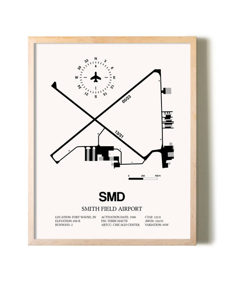 Smith Field Airport framed wall art in white frame