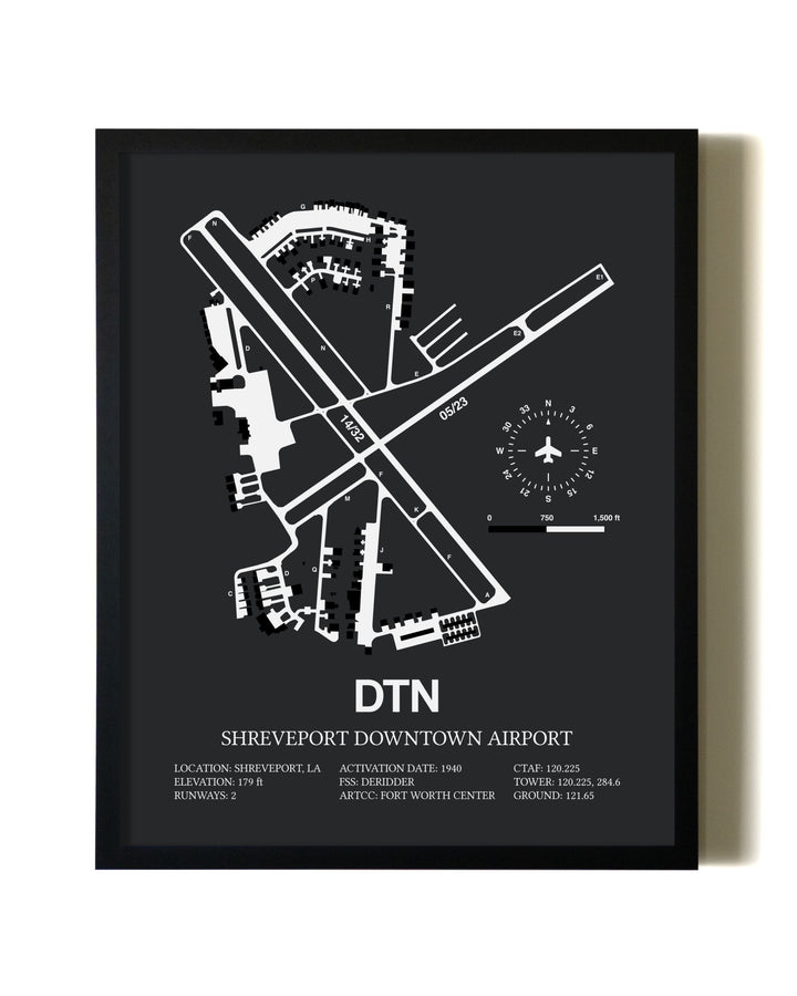 Unframed Shreveport Downtown Airport map print poster