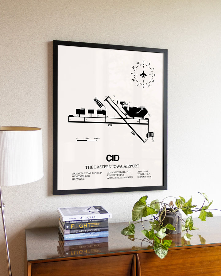 The Eastern Iowa Airport aviation wall décor in black wood frame