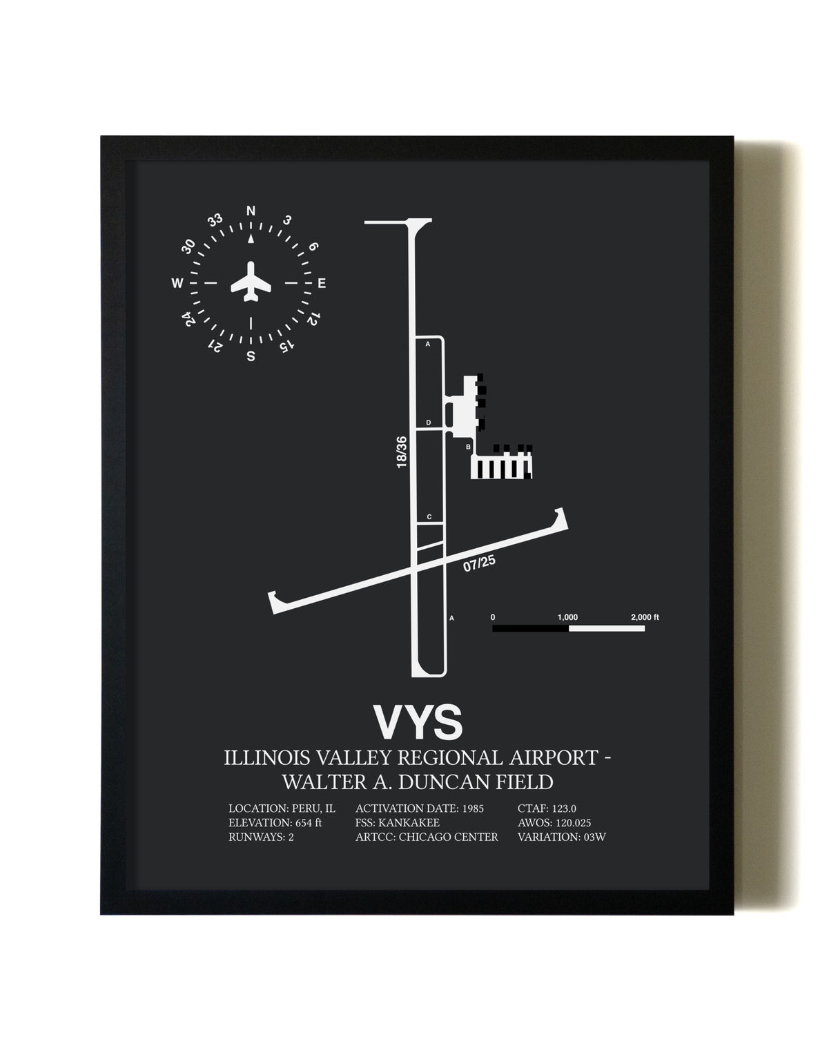 Unframed Illinois Valley Regional Airport-Walter A. Duncan Field map print poster