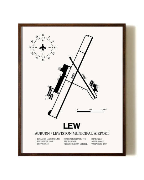 Auburn / Lewiston Municipal Airport aviation print in walnut frame