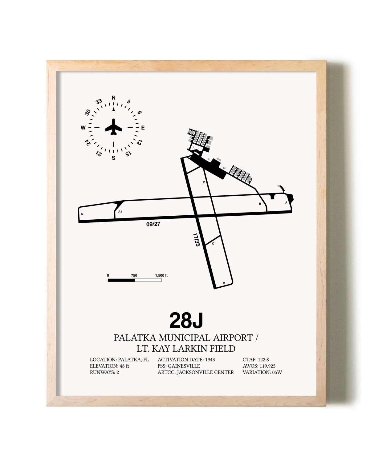 Palatka Municipal Airport / Lt. Kay Larkin Field framed wall art in white frame
