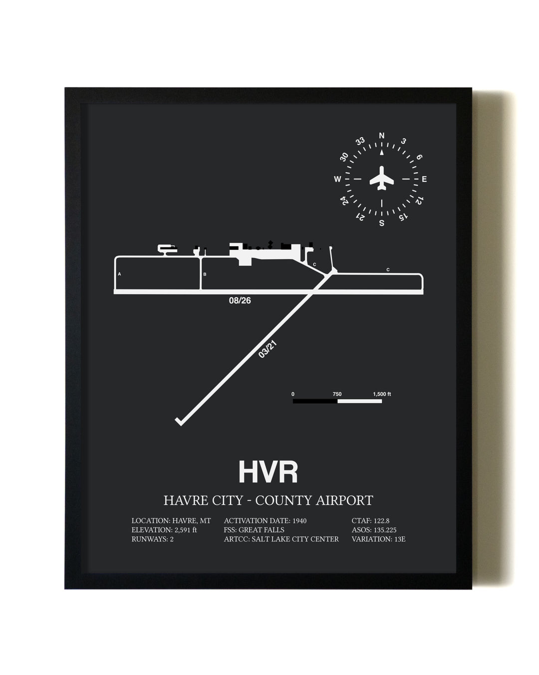 Unframed Havre City-County Airport map print poster