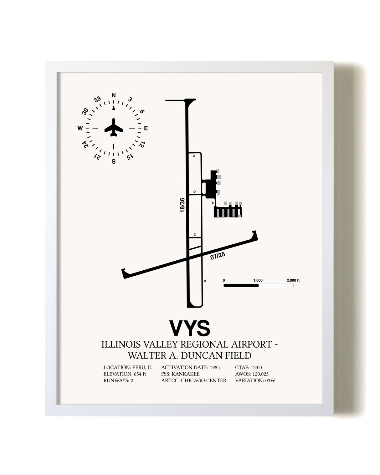 Illinois Valley Regional Airport-Walter A. Duncan Field airport map poster in oak frame