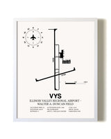 Illinois Valley Regional Airport-Walter A. Duncan Field airport map poster in oak frame