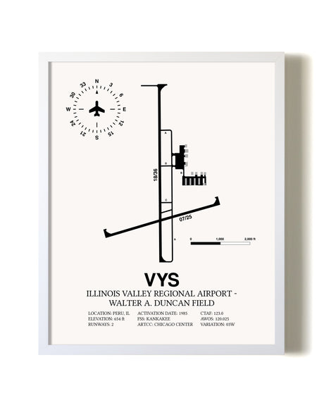Illinois Valley Regional Airport-Walter A. Duncan Field airport map poster in oak frame