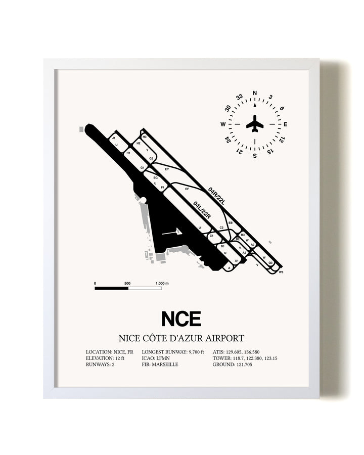 Nice Cote D'Azur Airport airport map poster in oak frame