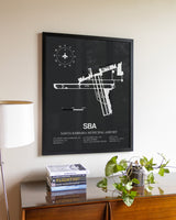 Gray Framed Santa Barbara Municipal Airport wall art poster in black frame