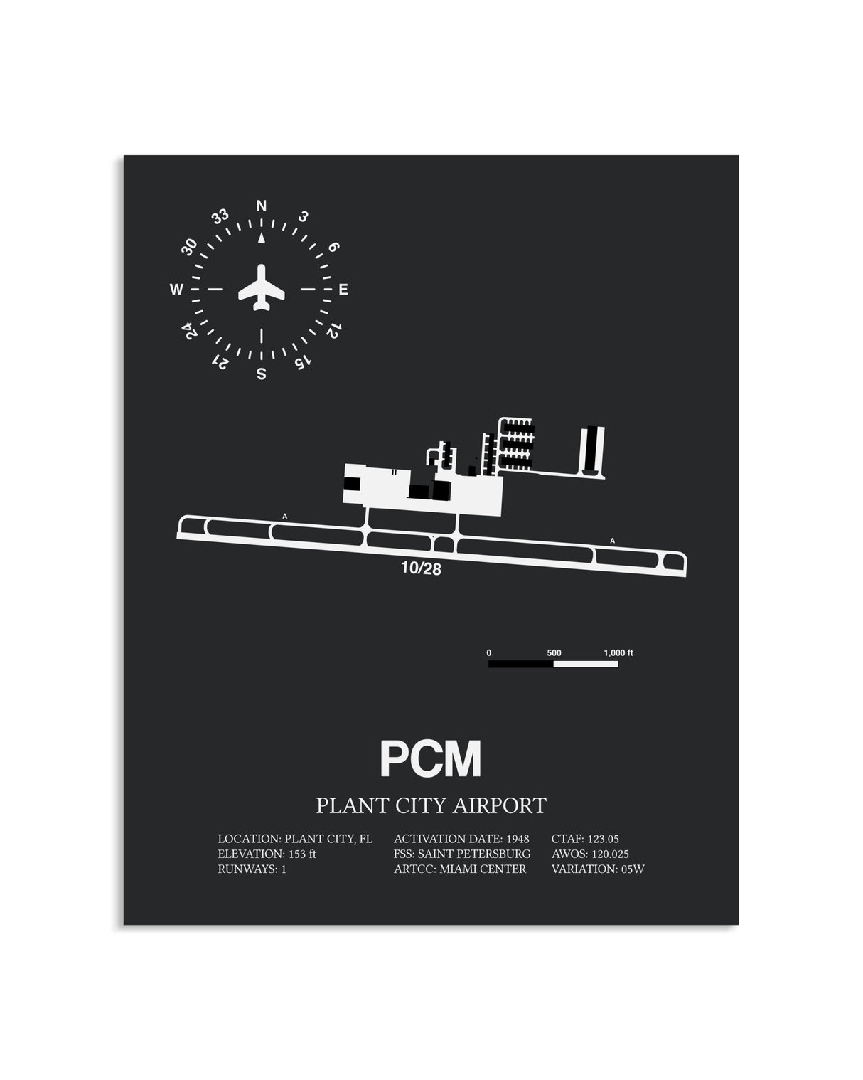 Gray Framed Plant City Airport layout wall art poster