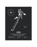 Gray Framed Lynchburg Regional Airport / Preston Glenn Field layout wall art poster