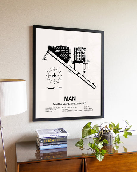 Nampa Municipal Airport aviation wall décor in black wood frame