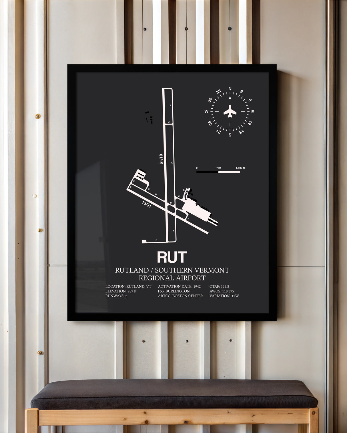 Frame color options for Rutland / Southern Vermont Regional Airport Wall Art