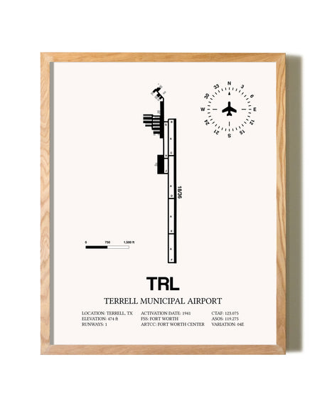 Terrell Municipal Airport framed print in natural wood frame