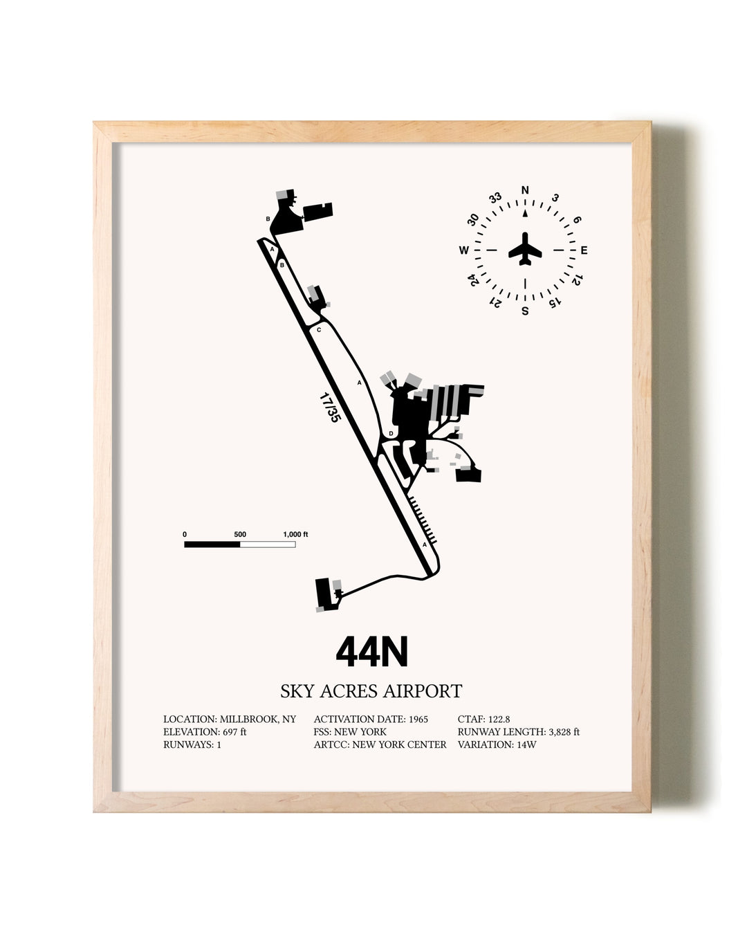 Sky Acres Airport framed wall art in white frame