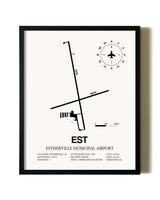 Framed Estherville Municipal Airport wall art poster in black frame