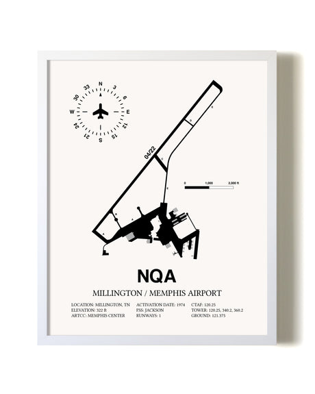 Millington / Memphis Airport airport map poster in oak frame