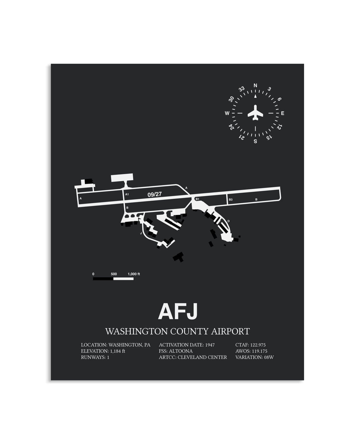 Gray Framed Washington County Airport layout wall art poster