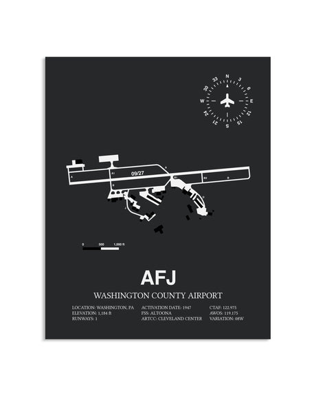 Gray Framed Washington County Airport layout wall art poster