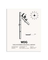 Gray Enid Woodring Regional Airport framed poster displayed in an airplane hangar