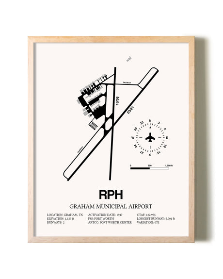 Graham Municipal Airport framed wall art in white frame