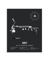 Gray Framed Butte Municipal Airport layout wall art poster